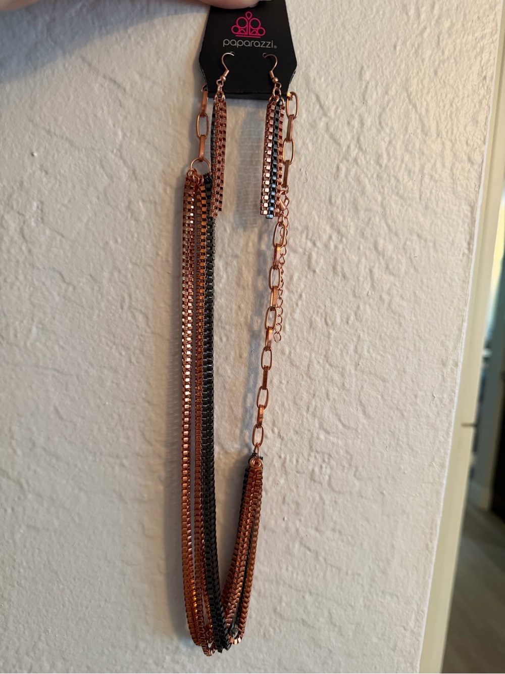 paparazzi Rose Gold and Black Multi-Chain Necklace